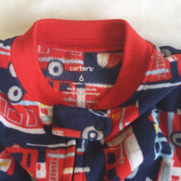 carter's firetruck fleece zipper footie sleeper pajamas 6 months baby boy - Picture 3 of 6